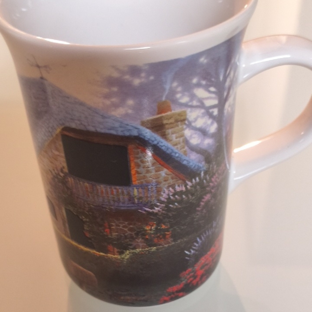Thomas Kinkade Cottage Mug with Blue and Purple Hues